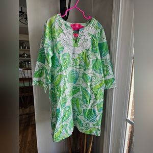 Lilly Pulitzer Jubilee Dress Seashell 100% Cotton Green White Girl’s Size 14